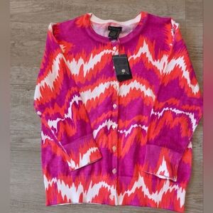 Nue Options Pink/Orange/White Long-Sleeved Cardigan Women's Petite Medium (NWT)